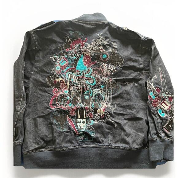 Vintage Y2K Artful Dodger Embroidered Denim Jacket Grunge Skater Size 2XL